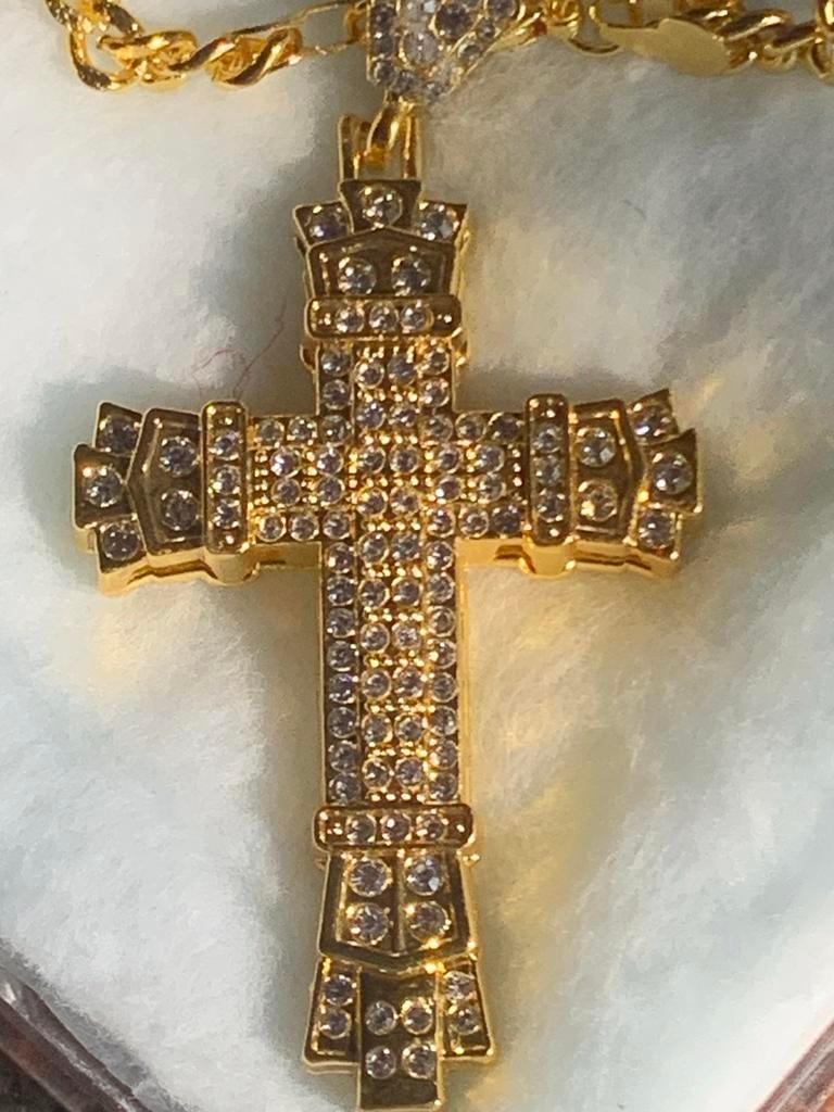 Goudkleurig kruis met strass, Overige materialen, Nieuw, Ophalen of Verzenden, Kruis of Symbool