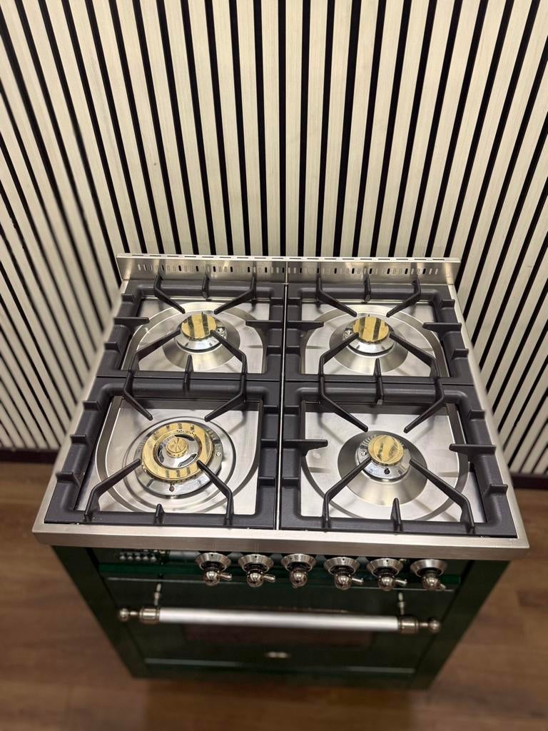 Luxe Groene Boretti Fornuis 4 pits 70x60 cm, Fornello Esperta, Ophalen of Verzenden, Zo goed als nieuw, Energieklasse A of zuiniger