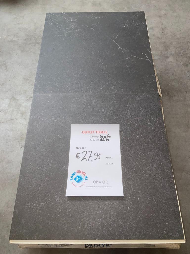 Tegel outlet! Uitverkoop carbon donkere tegels 60 x 60 cm, Ophalen, 60 cm of meer, Nieuw, 10 m² of meer