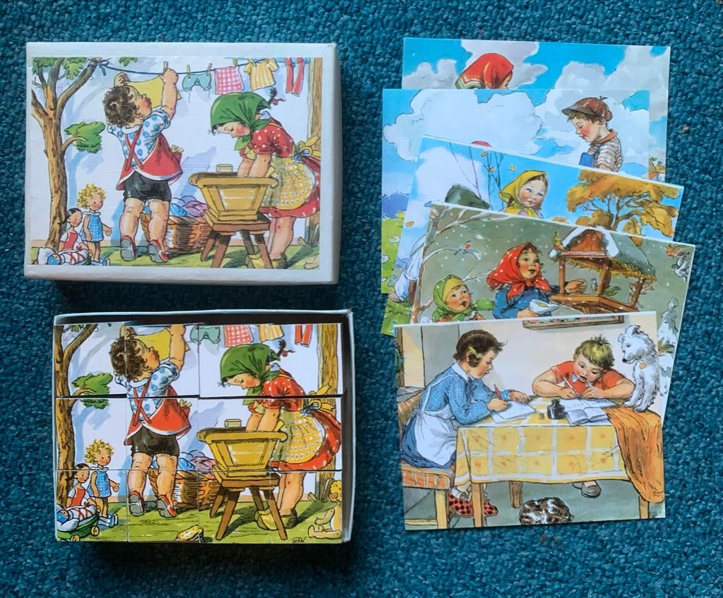 Vintage Blokkenpuzzel met Leuke Afbeeldingen, Verzamelen, Speelgoed, Zo goed als nieuw, Ophalen of Verzenden