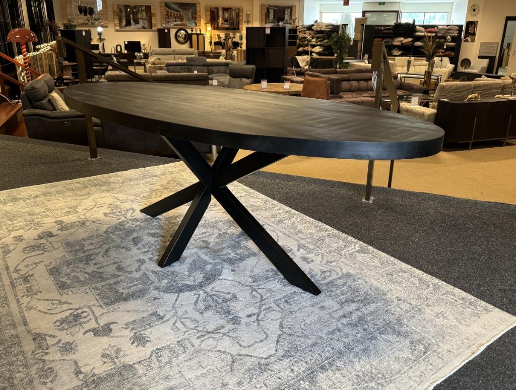 Eettafel ovaal 220cm Zwart MangoDirect/Leverbaar E-2180, #Eettafel#Ovaal#Zwart#Verjongd#Modern#Spinpoot#220, Meubelmarkt@home.nl