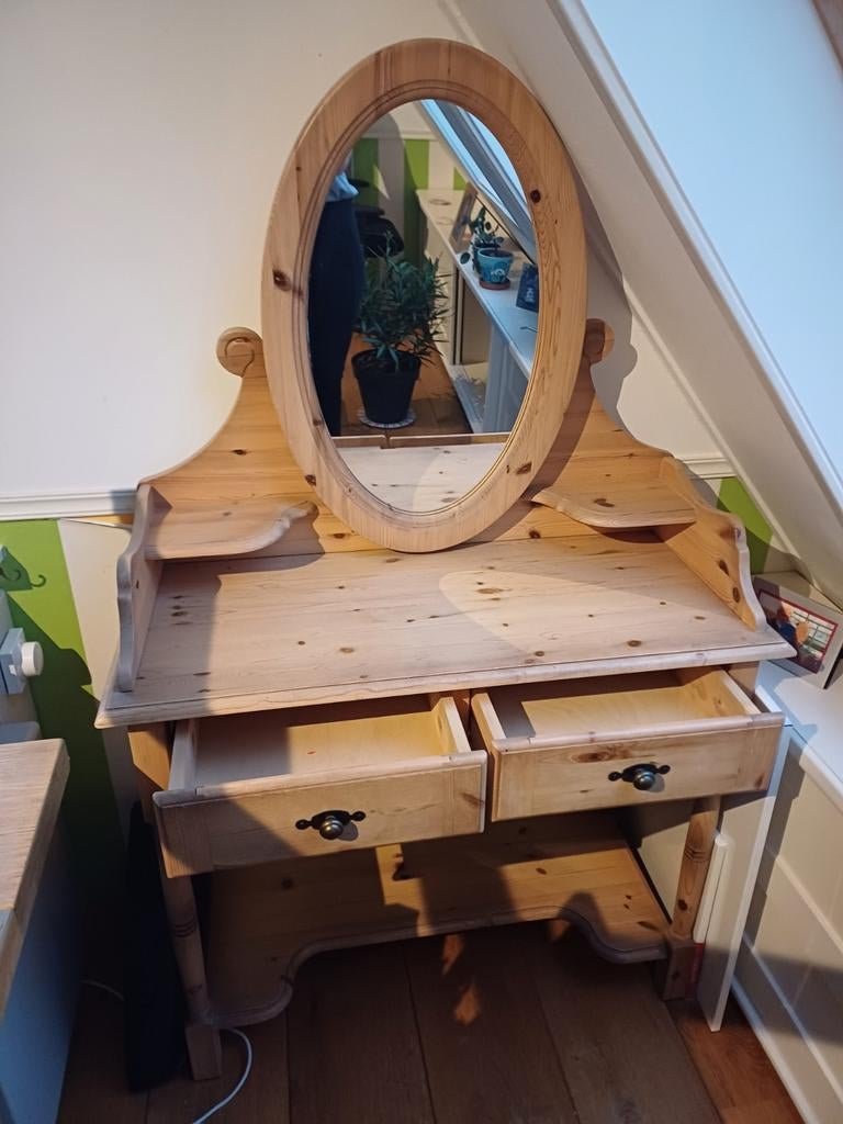 Mooie houten make-up tafel met spiegel, Huis en Inrichting, Tafels | Kaptafels, Ophalen, Gebruikt, 50 tot 100 cm, Hout