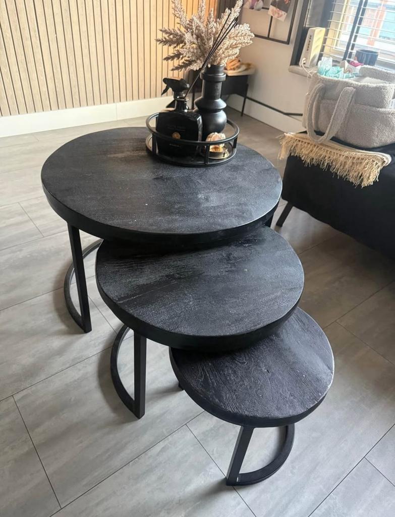 Mango hout salon tafel 3stuks zwart, Overige materialen, Gebruikt, 50 tot 100 cm, 50 tot 75 cm