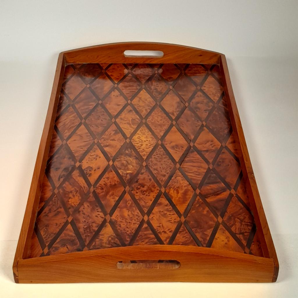 Marqueterie dienblad - houten serveerblad met inlegwerk, Antiek en Kunst, Ophalen of Verzenden