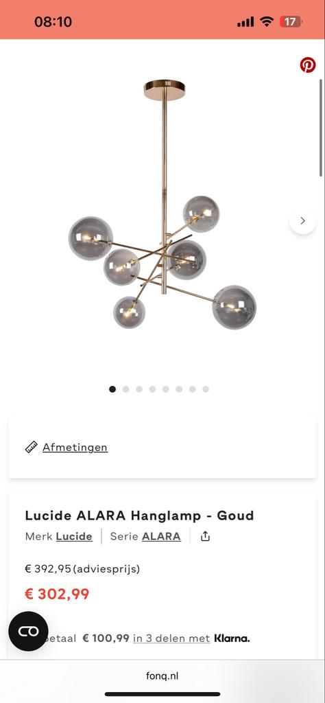 Stijlvolle Lucide Alara designlamp, Ophalen of Verzenden, Zo goed als nieuw, Glas, 50 tot 75 cm