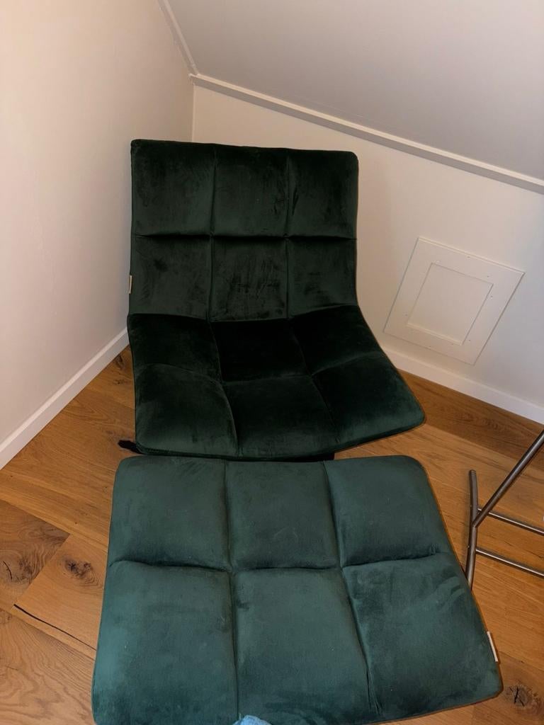 Groene Dutchbone Bar Fauteuil met Hocker, Ophalen, Minder dan 75 cm, Design, Zo goed als nieuw