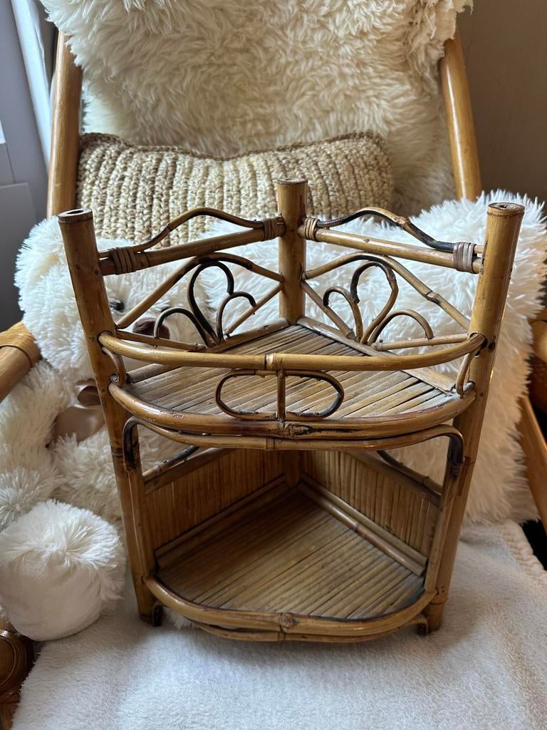 Vintage rotan/bamboe hoekplanken – 3-laags, Ophalen of Verzenden