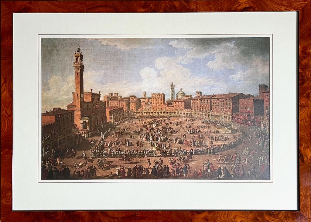 Italiaanse poster van Siena in notenhouten lijst, Ophalen, Zo goed als nieuw