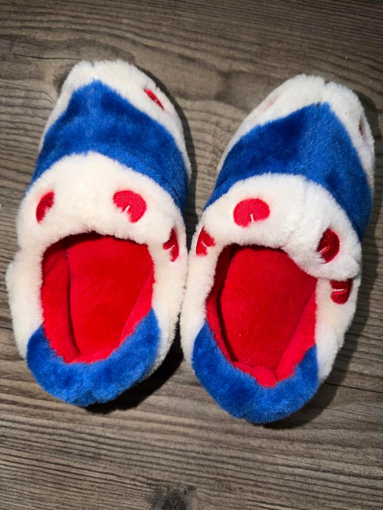 Schattige blauw-wit-rode pantoffels, Ophalen of Verzenden, Zo goed als nieuw, Jongetje of Meisje, Slofjes