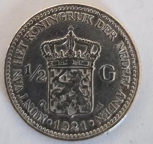 Nederland 1921 - halve Gulden - Koningin Wilhelmina, ½ gulden, Zilver, Ophalen of Verzenden, Koningin Wilhelmina
