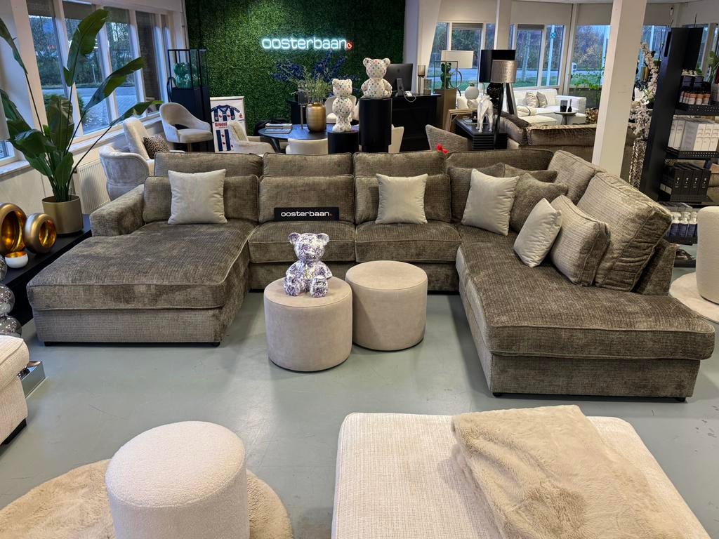Luxe Velvet Teddy U-bank Pocket 200x370x250cm Taupe Khaki, Info@oosterbaanwonen.nl, Venus 31 8448CE Heerenveen, Hoekbank, Oosterbaan Wonen