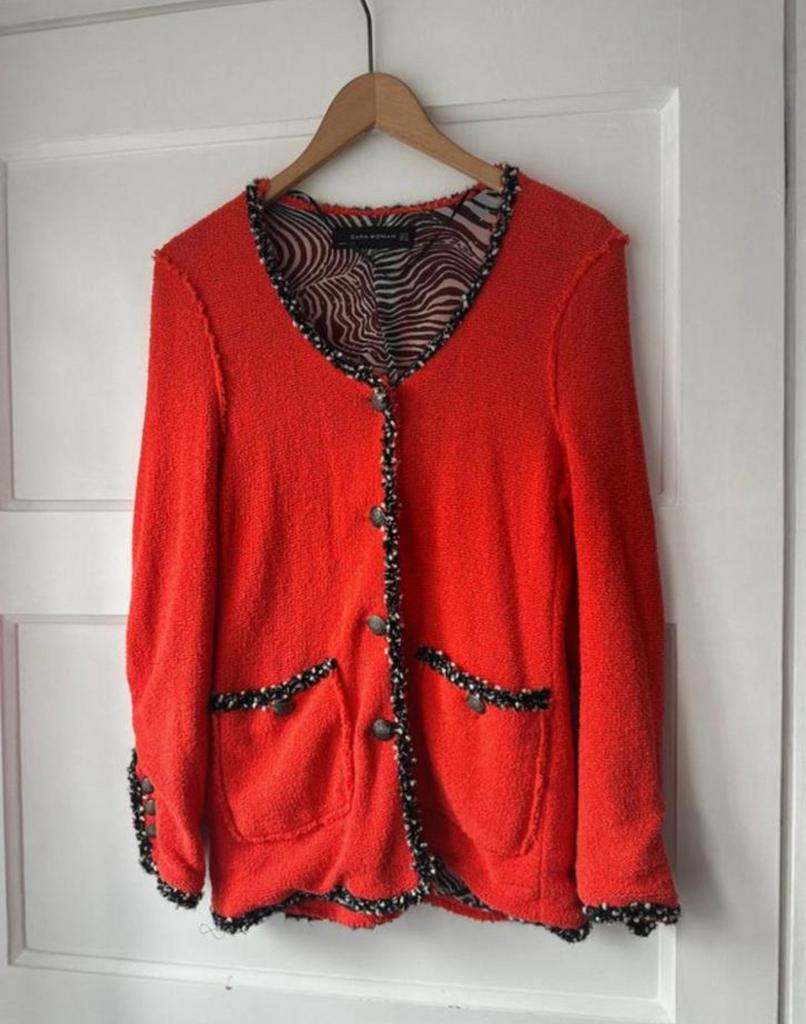 Mooi oranjerood bouclé vest jasje colbert Zara M 38, Maat 38/40 (M), Zara, Oranje, Ophalen of Verzenden