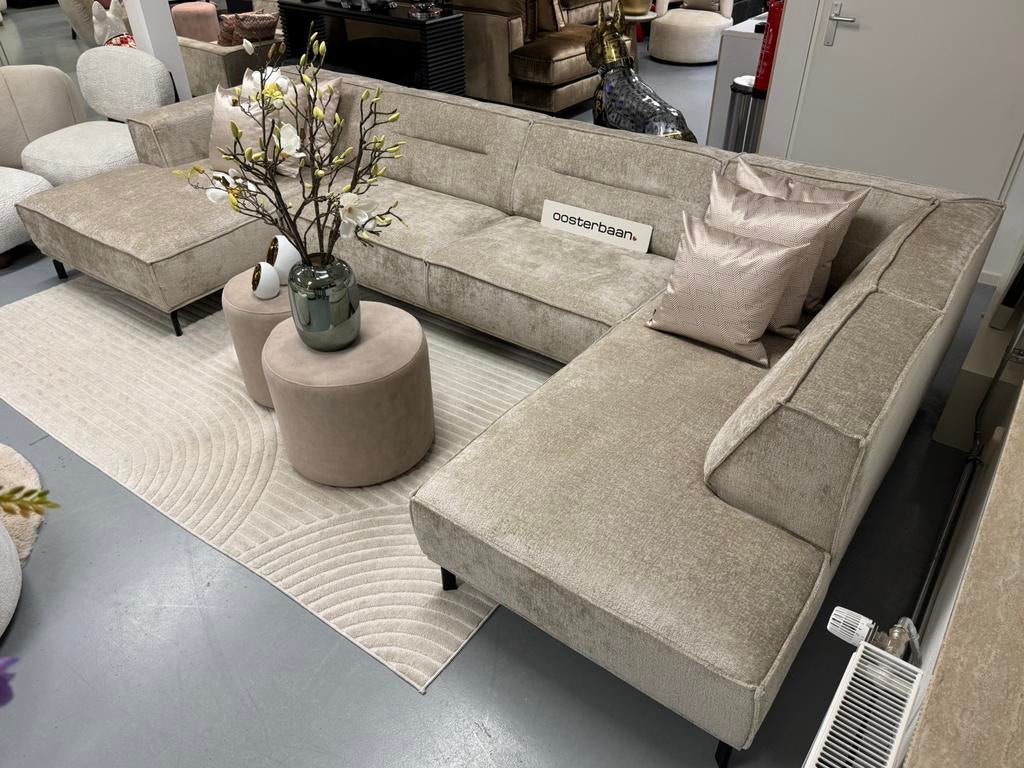 Luxe Velvet Teddy U-bank Lotte 160x385x200cm Beige Sand NEW, Oosterbaan, Info@oosterbaanwonen.nl, Venus 31 8448CE Heerenveen, Hoekbank