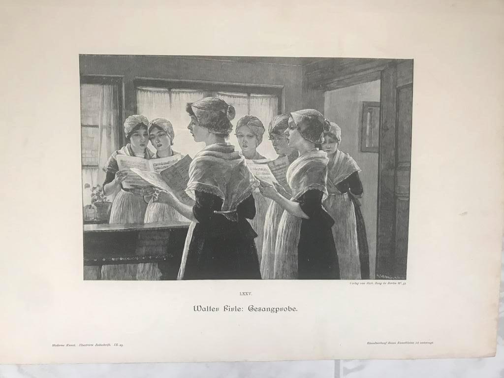 1895: Walter Firle: Gesangprobe, or. gravure, 25x17cm., mooi, Ophalen of Verzenden
