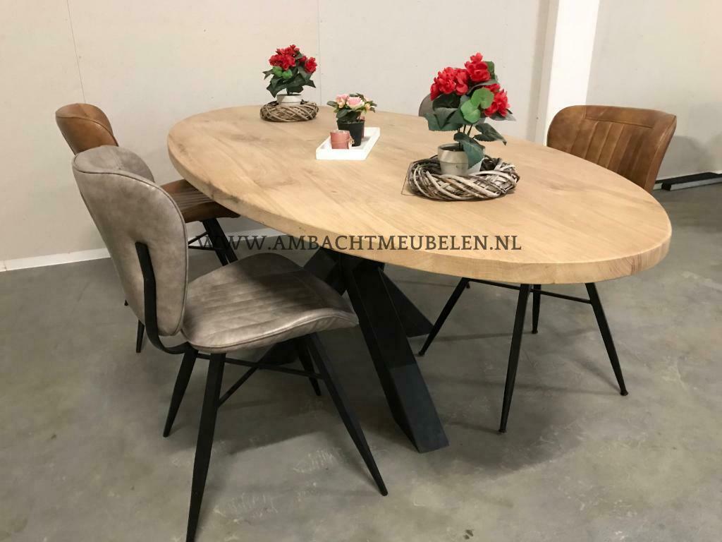 Massief Eiken Houten Tafels Eettafels ovaal rond Boomstam, Huis en Inrichting, Tafels | Eettafels, Ophalen of Verzenden, Nieuw