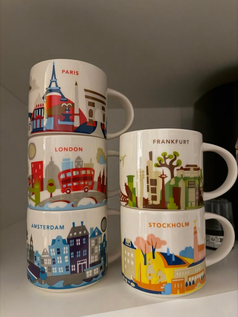 4 Starbucks City Mugs - Parijs, Frankfurt, London, Ophalen of Verzenden, Gebruikt