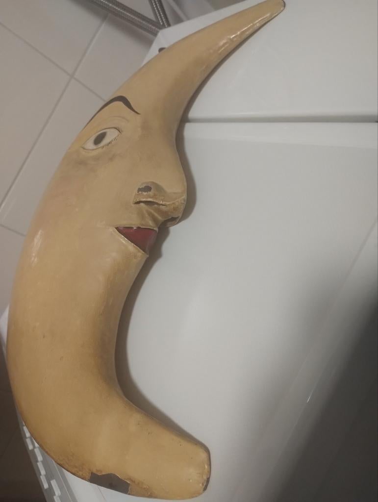 Antiek handgemaakte en beschilderde halve maan, Antiek en Kunst, Curiosa en Brocante, Ophalen of Verzenden