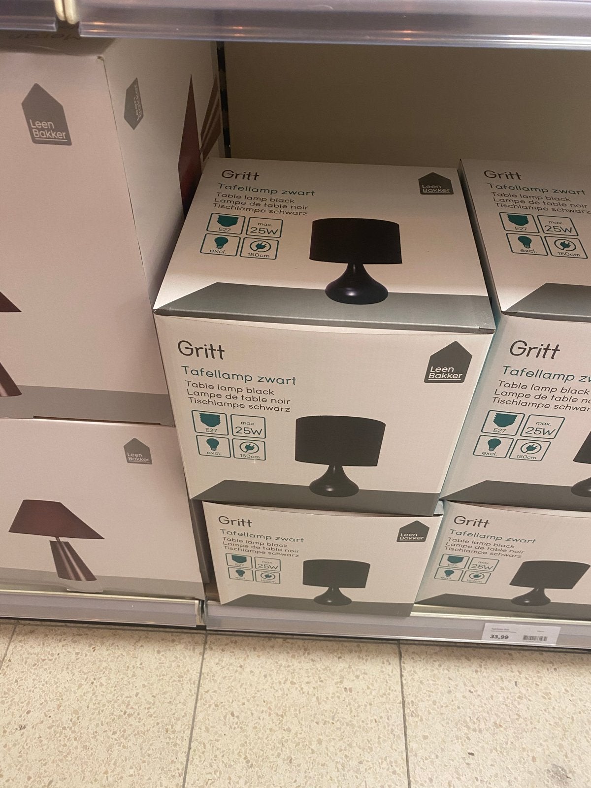 Gritt Tafellamp Zwart - Leen Bakker twee stuks, Huis en Inrichting, Ophalen, Nieuw, E27 (groot), Zwart