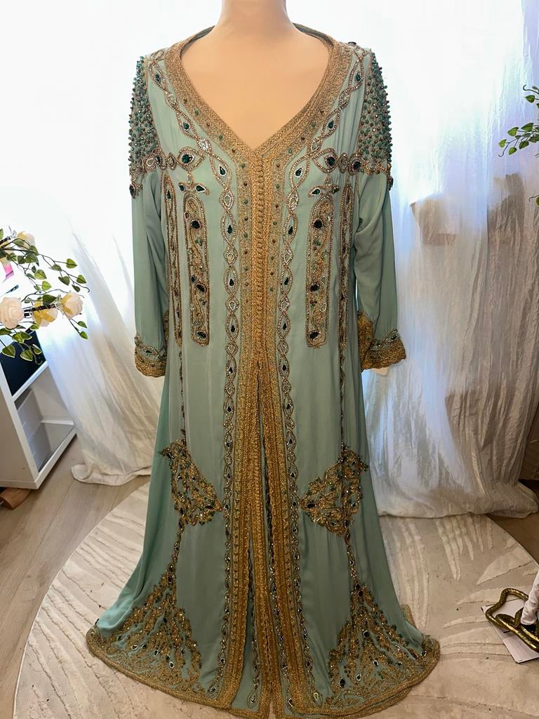 Prachtige Caftan/Galajurk met Gouden Borduurwerk, Maat 38/40 (M), Galajurk, Ophalen of Verzenden, Zo goed als nieuw