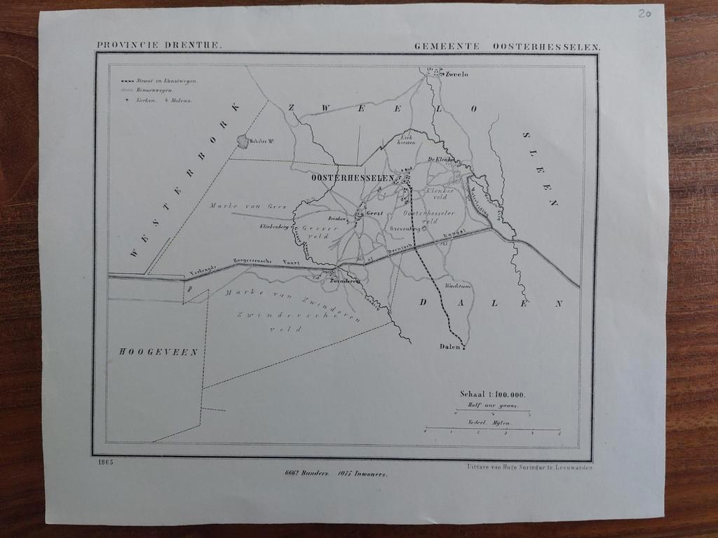 20 / Oosterhesselen Drenthe - Litho uit 1865 van J. Kuyper, Antiek en Kunst, Ophalen of Verzenden