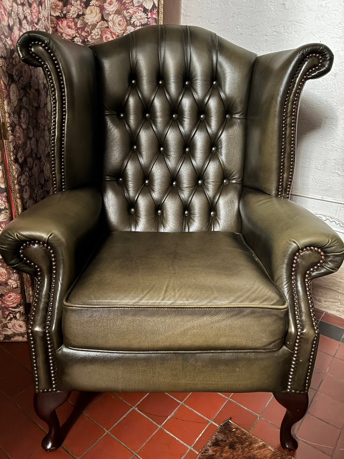 CHESTERFIELD ORIGINELE ENGELSE FAUTEUIL NIEUWE STAAT, Ophalen, 75 tot 100 cm, Zo goed als nieuw, Leer