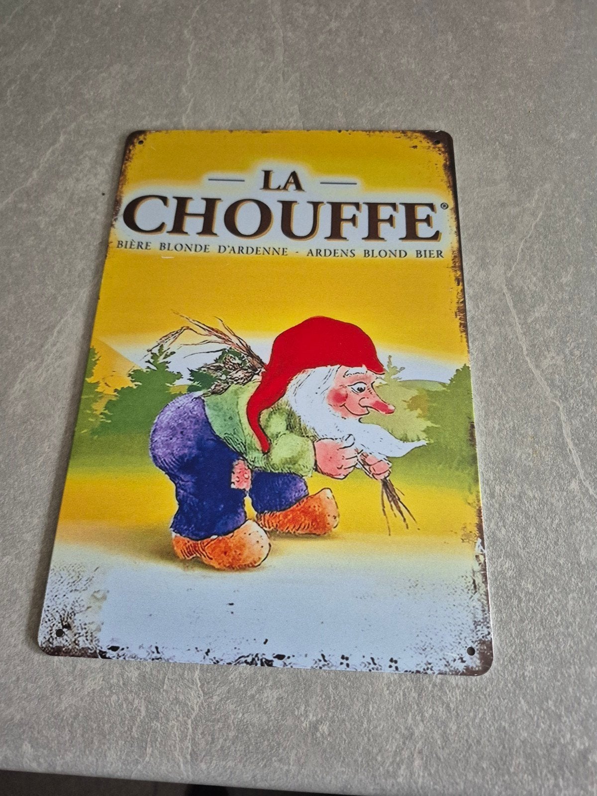 La Chouffe Reclamebord - Vintage Metalen Plaat, Ophalen of Verzenden