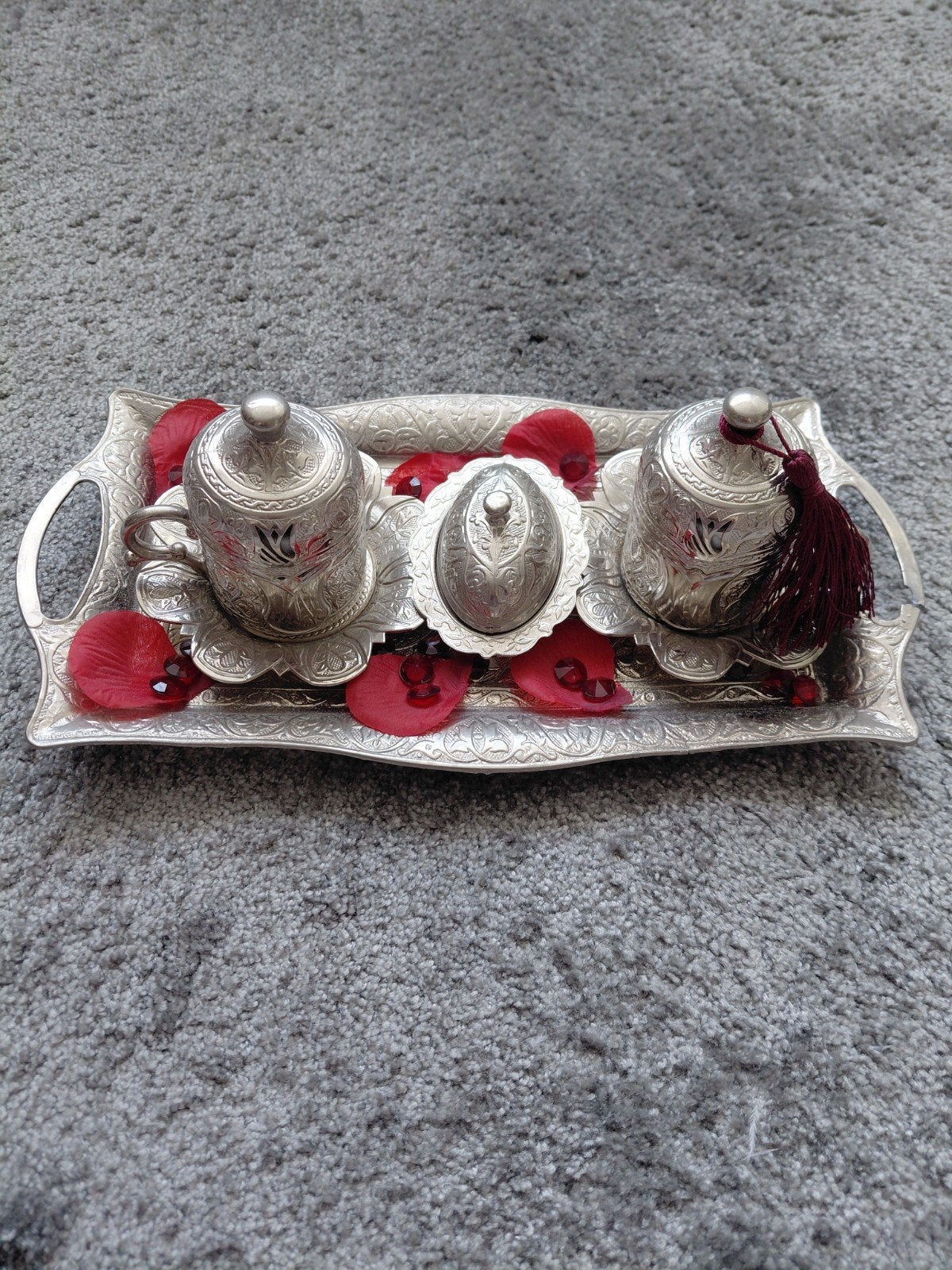 Turkse koffieset met dienblad en suikerpot, Ophalen