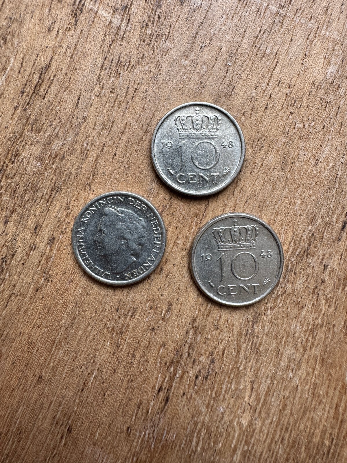 3x Nederlands dubbeltje 1948 - Koningin Wilhelmina, Ophalen of Verzenden, Koningin Wilhelmina, 10 cent