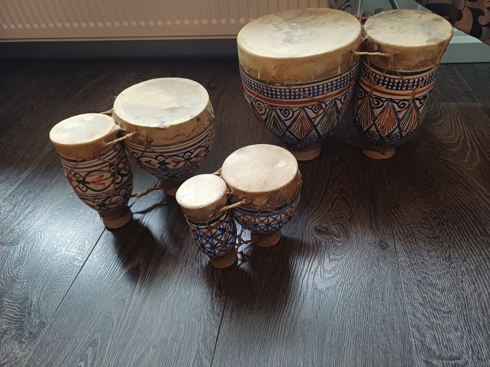 Set van 3 handgemaakte Afrikaanse bongo's/djembe's, Muziek en Instrumenten, Percussie, Ophalen of Verzenden, Gebruikt