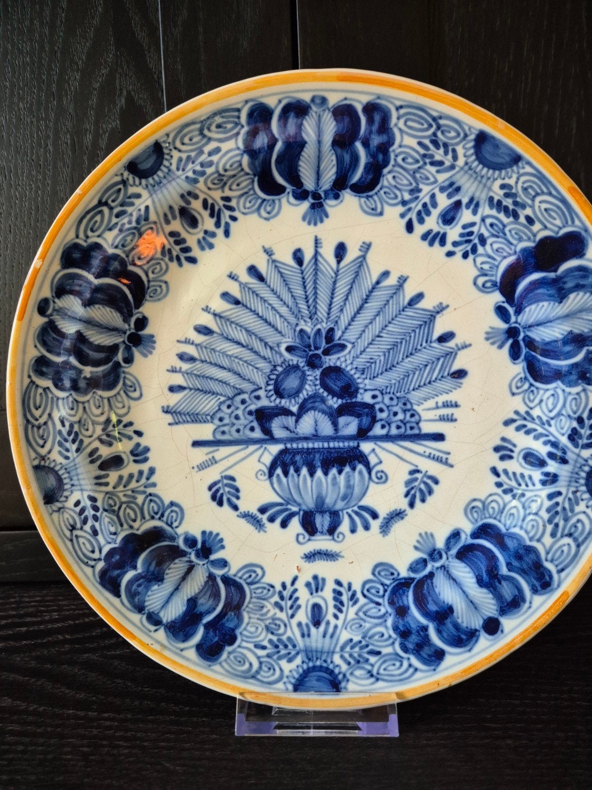 Antiek Delfts blauw bord doorsnede 23 cm, Antiek en Kunst, Ophalen of Verzenden