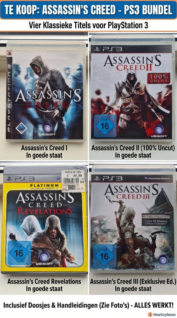 4x Assassin's Creed PS3 – AC 1, 2, 3 & Revelations, Avontuur en Actie, Vanaf 18 jaar, 1 speler, Ophalen of Verzenden