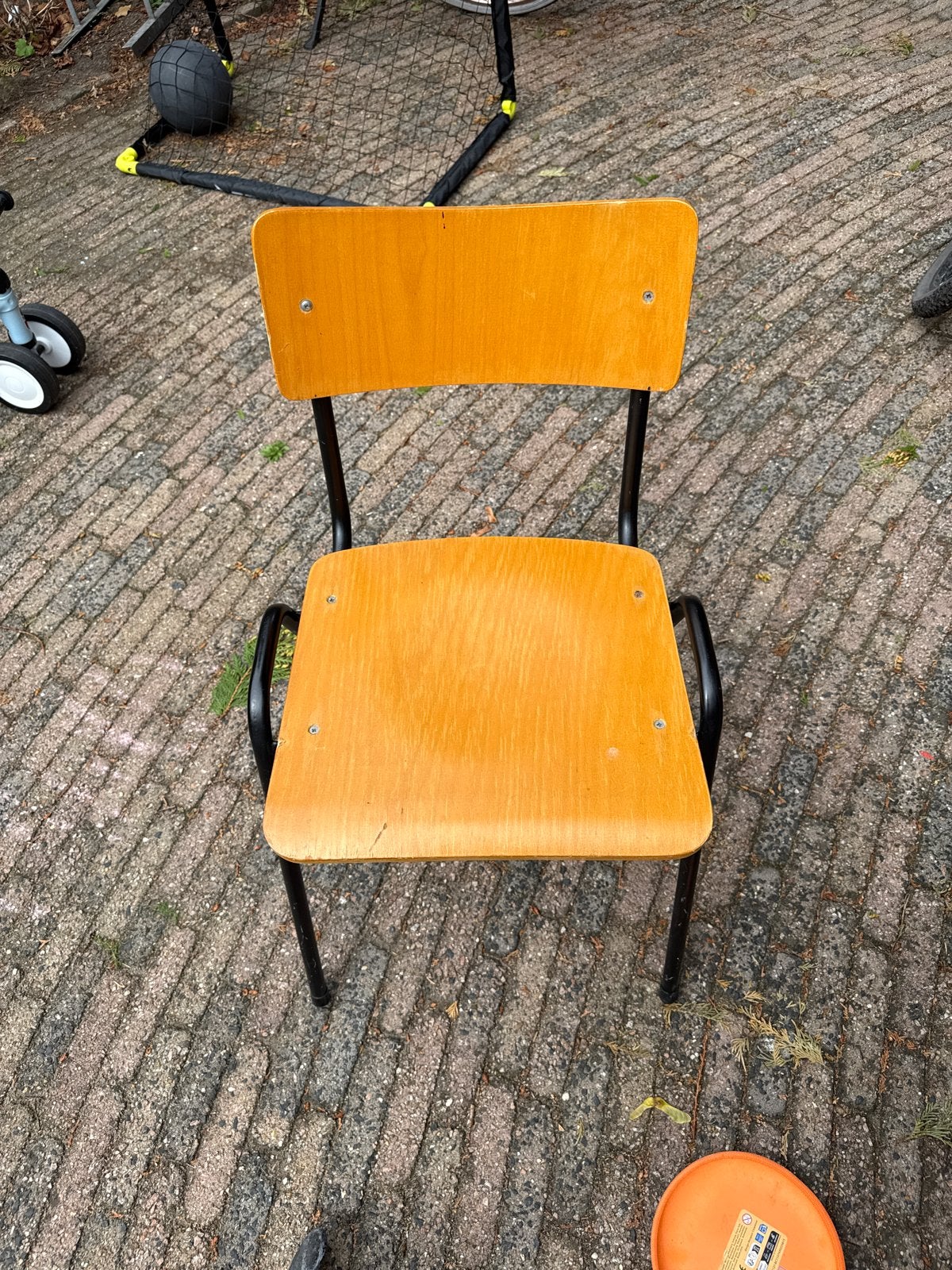 6 gerestaureerde schoolstoelen, zwart/hout, Ophalen