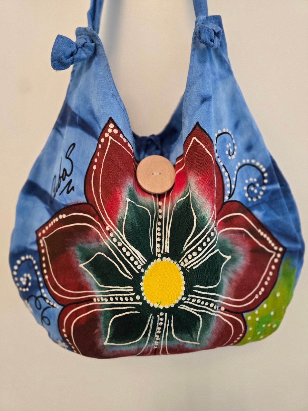Unieke handtas met bloemmotief - Blauw, Ophalen of Verzenden, Gebruikt, Blauw, Handtas