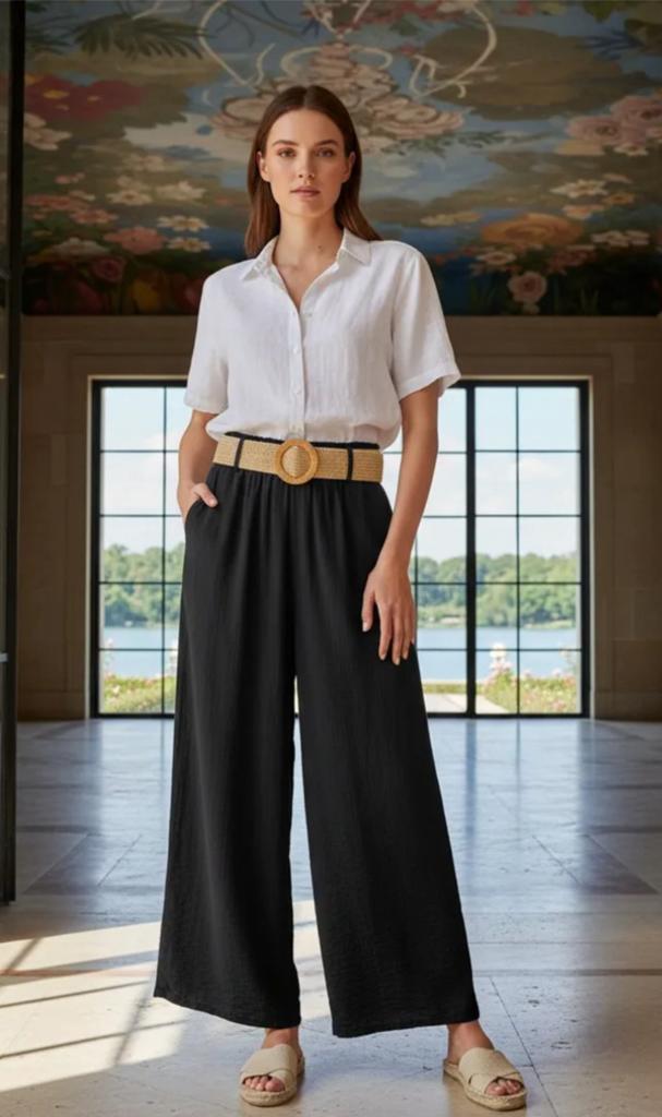 Palazzo pantalon zwart met riem, Maat 38/40 (M), Zwart, Nieuw, Ophalen of Verzenden