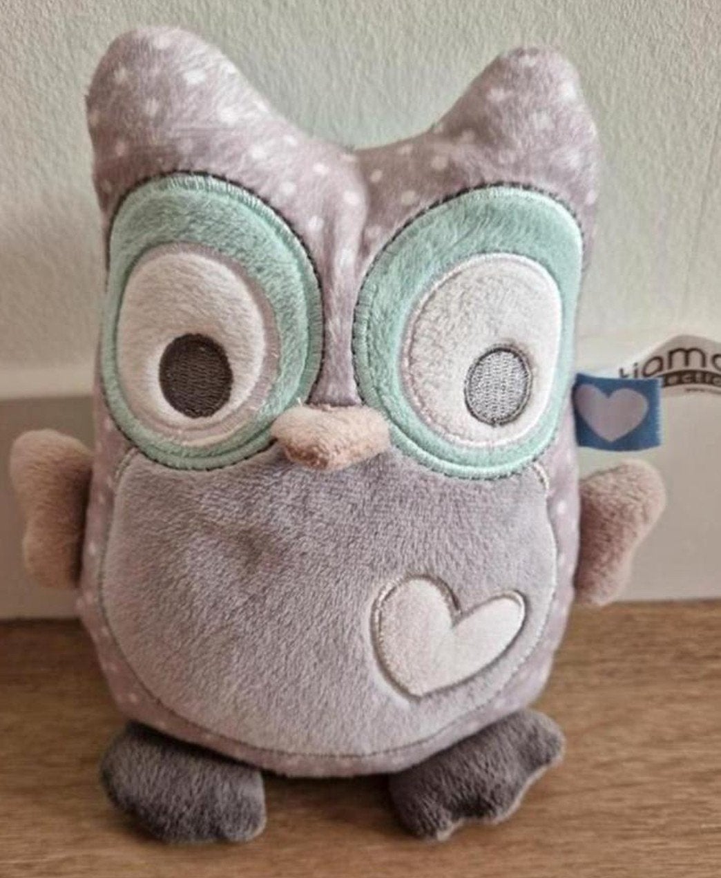 Knuffel Tiamo uil grijs mintgroen 17 cm K7505, Ophalen of Verzenden, Zo goed als nieuw