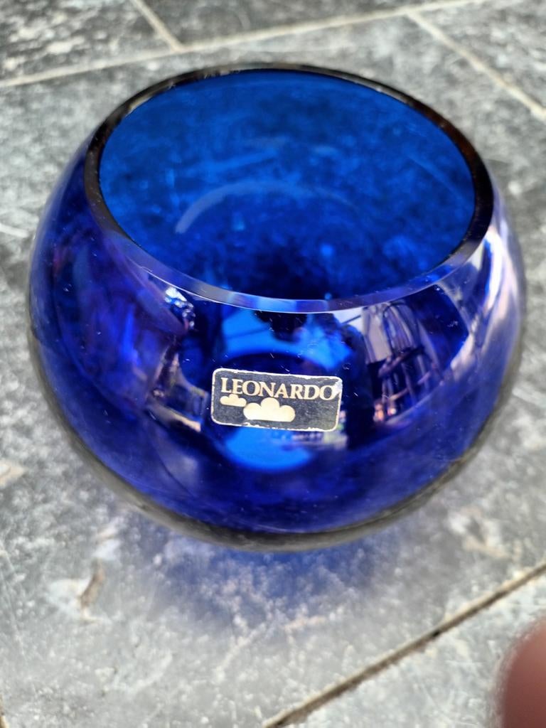 Leonardo diepblauwe bolvaas/decoratiepot, 13 cm hoog, Ophalen of Verzenden