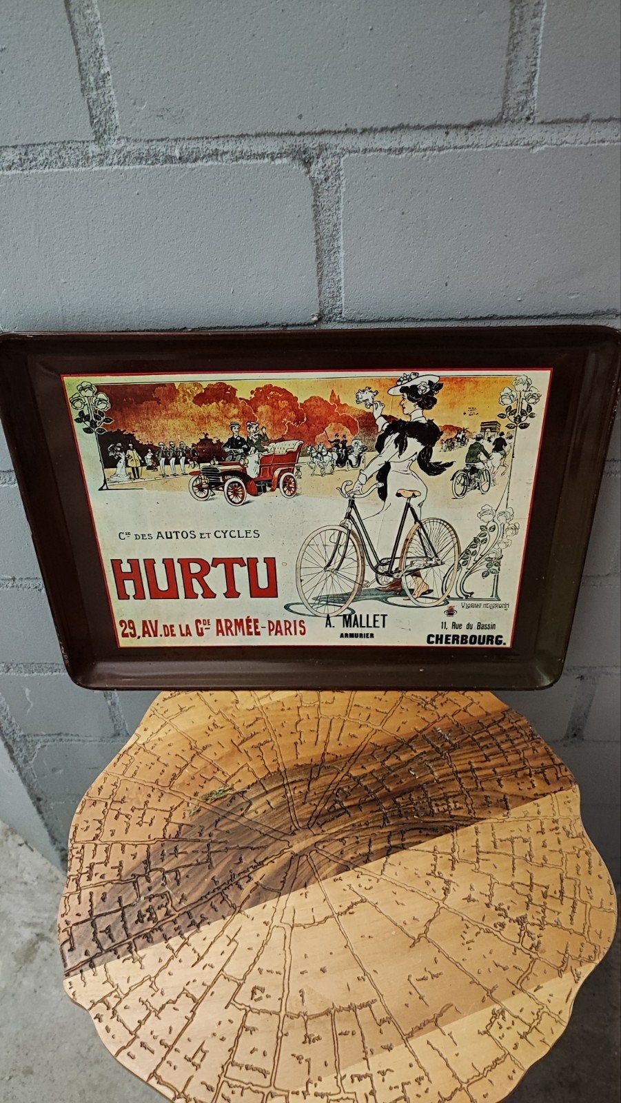 Vintage Frans metalen reclamedienblad Cycles Hurtu (Bistro l, Ophalen of Verzenden