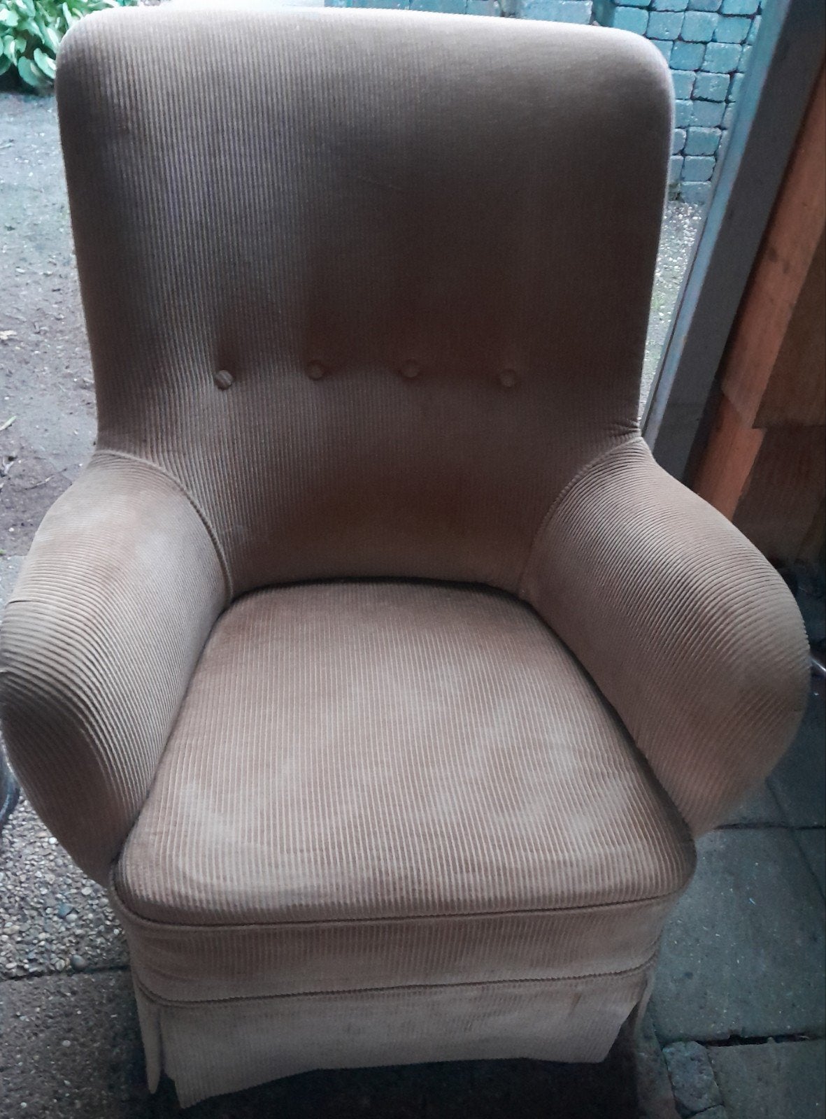 Comfortabele fauteuil ribstof - leverkleur/taupe, Ophalen, Zo goed als nieuw, 75 tot 100 cm, 50 tot 75 cm