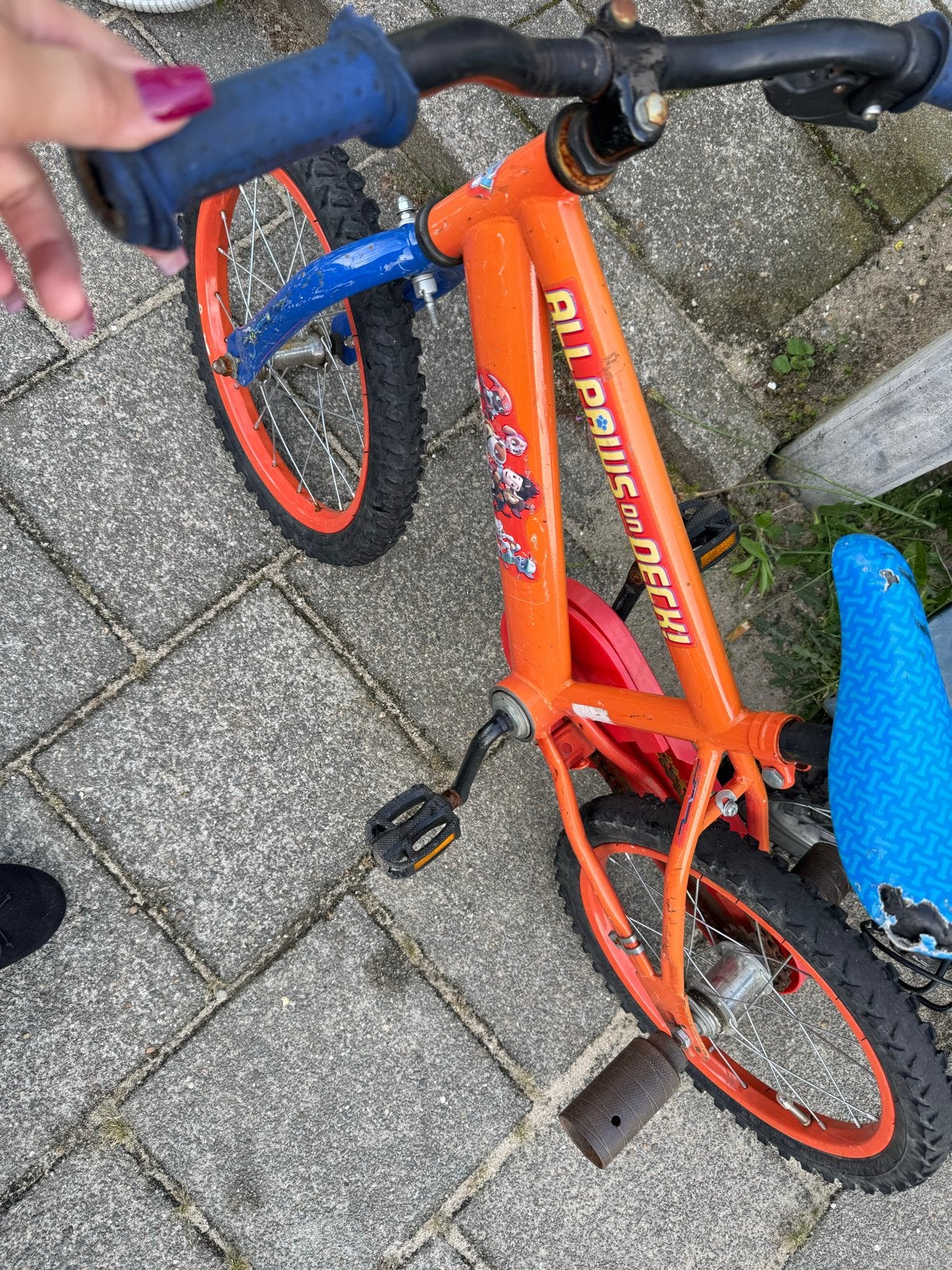Paw Patrol kinderfiets - Oranje, 16 inch, Ophalen of Verzenden, Gebruikt, Terugtraprem, 16 tot 20 inch