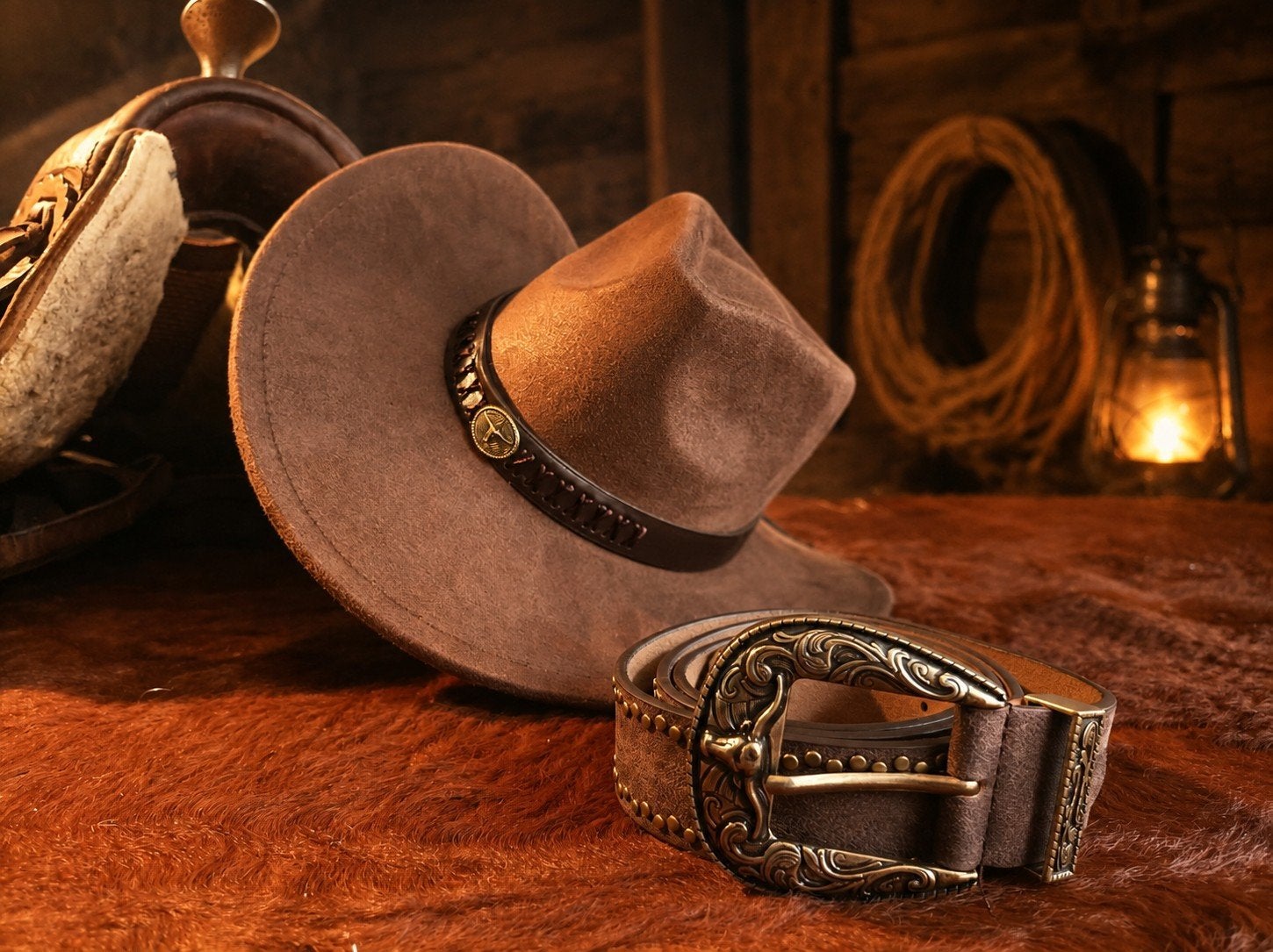 Western Cowboy hoed en riem., Kleding | Dames, Hoeden en Petten, 56 of 57 cm (M, 7 of 7⅛ inch), Nieuw, Ophalen of Verzenden, Nvt