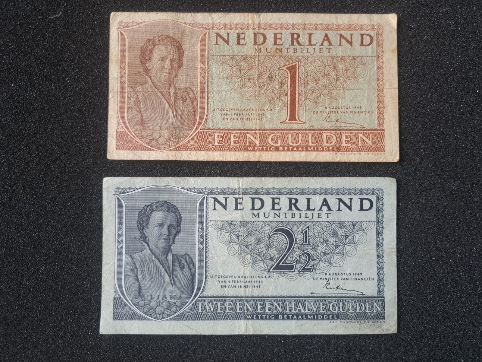 Nederland Muntbiljetten: 1 Gulden & 2½ Gulden (Juliana), Postzegels en Munten, Ophalen of Verzenden