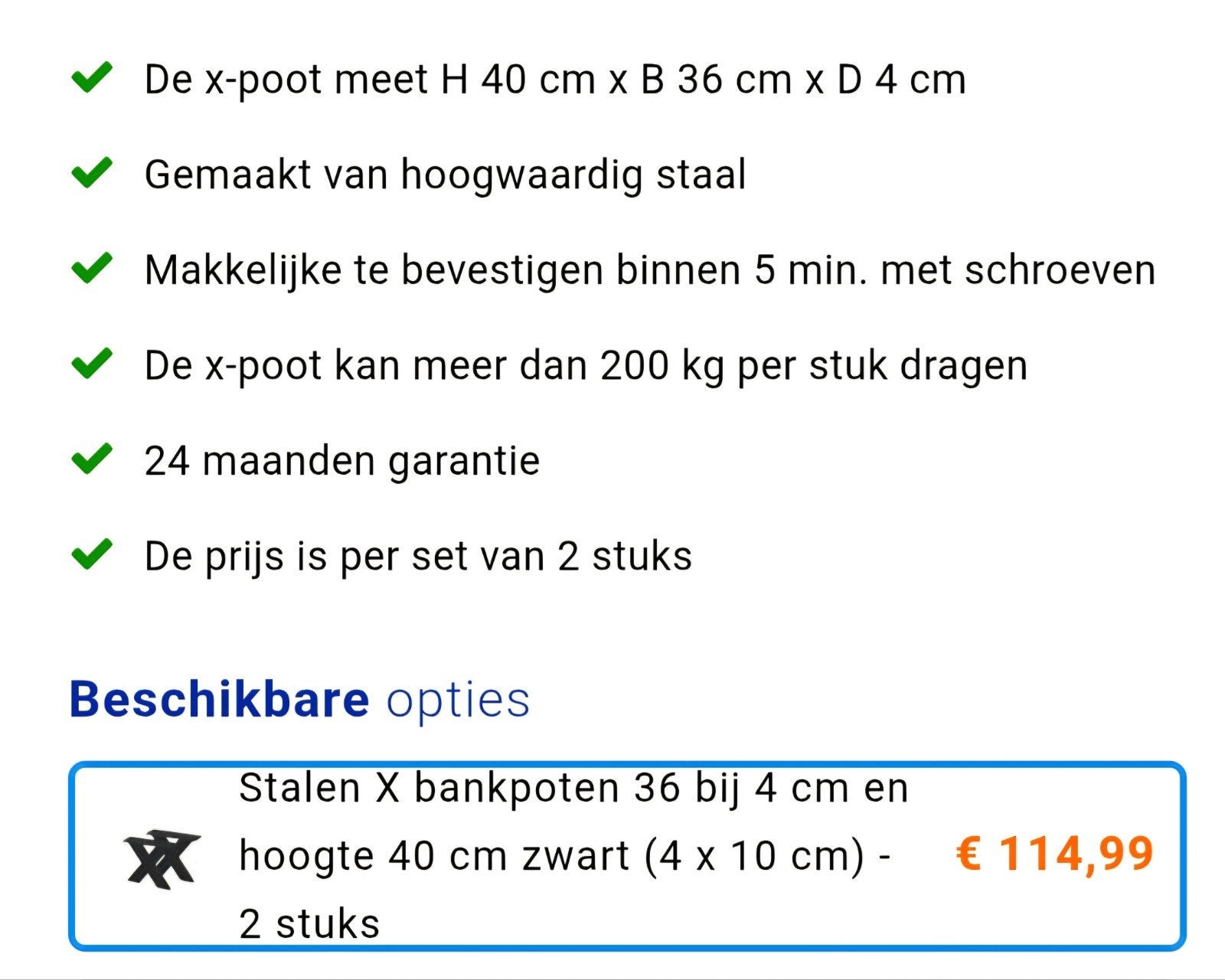 Nieuwe Stalen X-Bankpoten Zwart - H40xB36xD4cm (Set van 2), Ophalen, Tafelpoot, Minder dan 50 cm, Rond