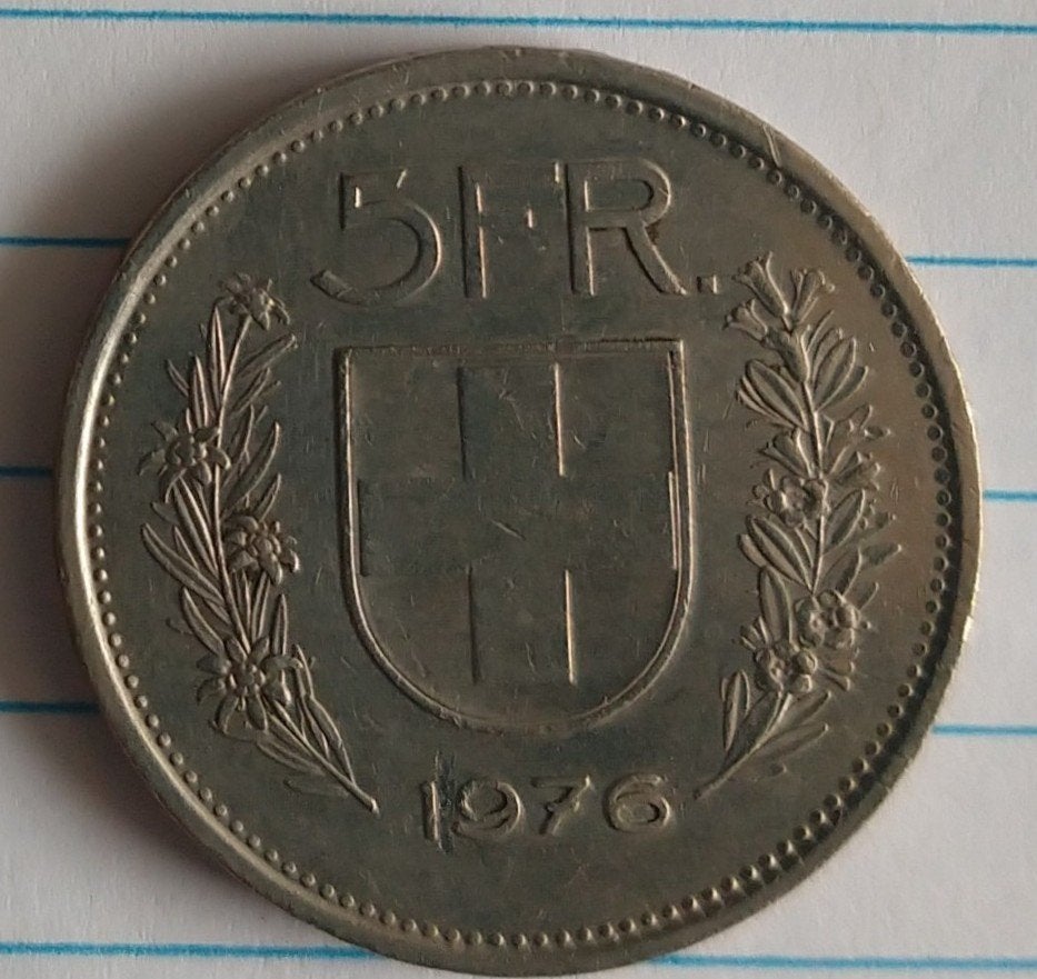 zwitserland munt 5 franc 1976, volgnr 57.1, Ophalen of Verzenden, Overige landen, Losse munt