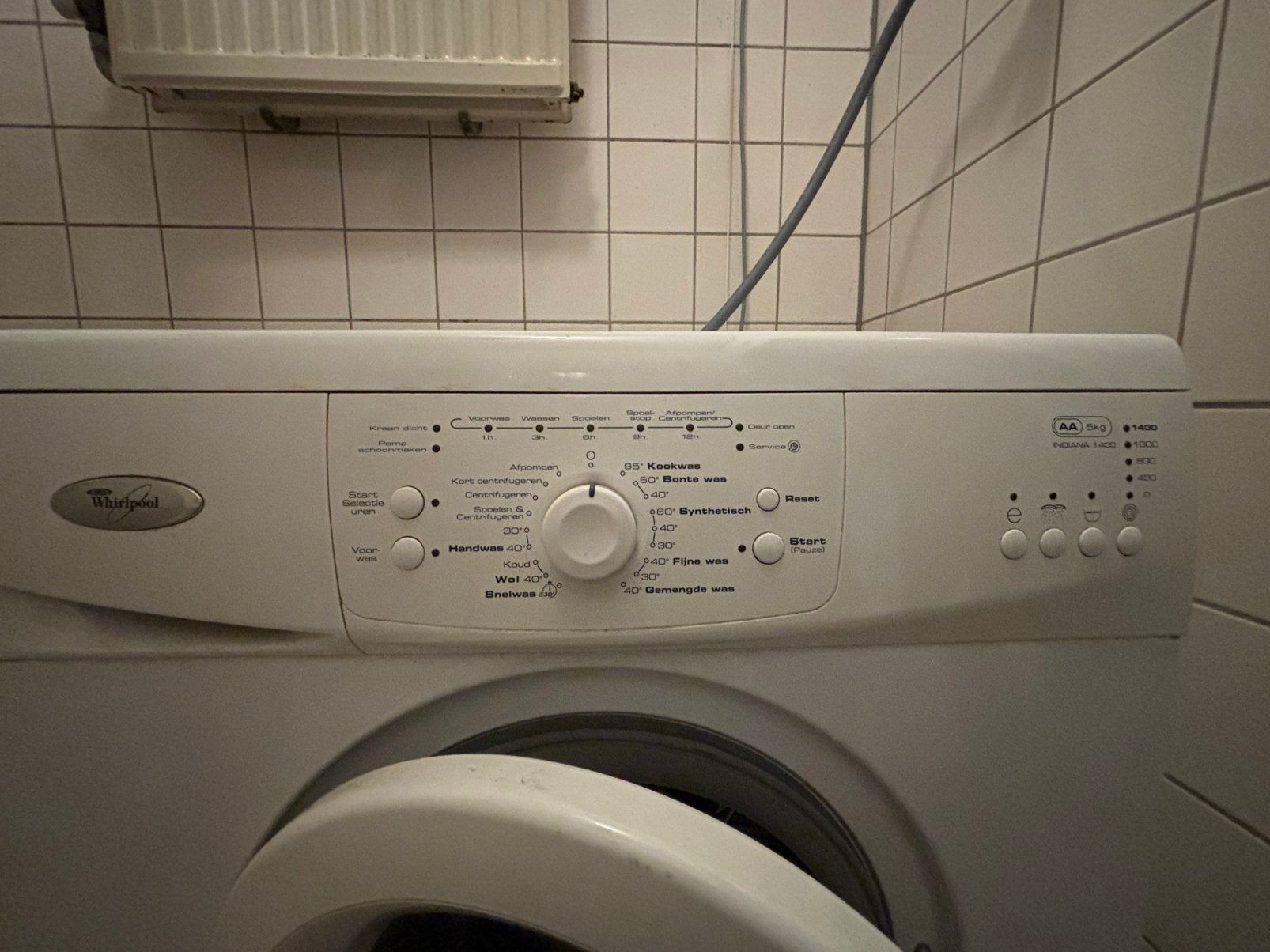 Whirlpool Indiana wasmachine te koop (wit/5 kg/1400 tpm), Ophalen, 1200 tot 1600 toeren, Gebruikt, 4 tot 6 kg