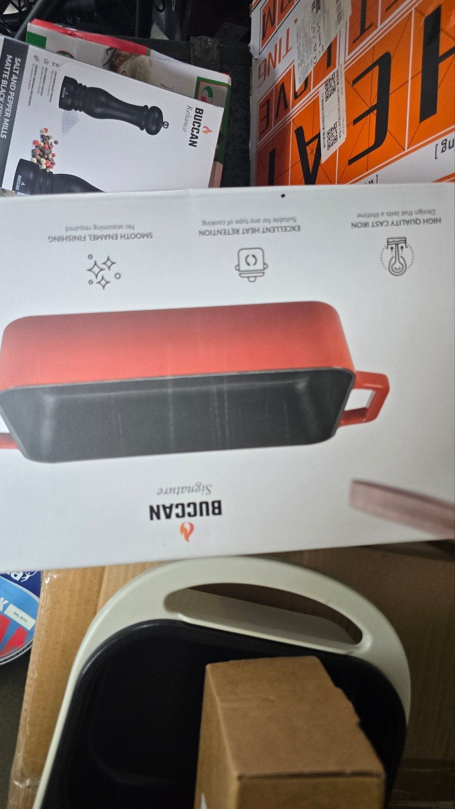Buccan Signature Gietijzeren Braadpan - Rood/Zwart, Ophalen, Nieuw, Antiaanbaklaag, Overige merken