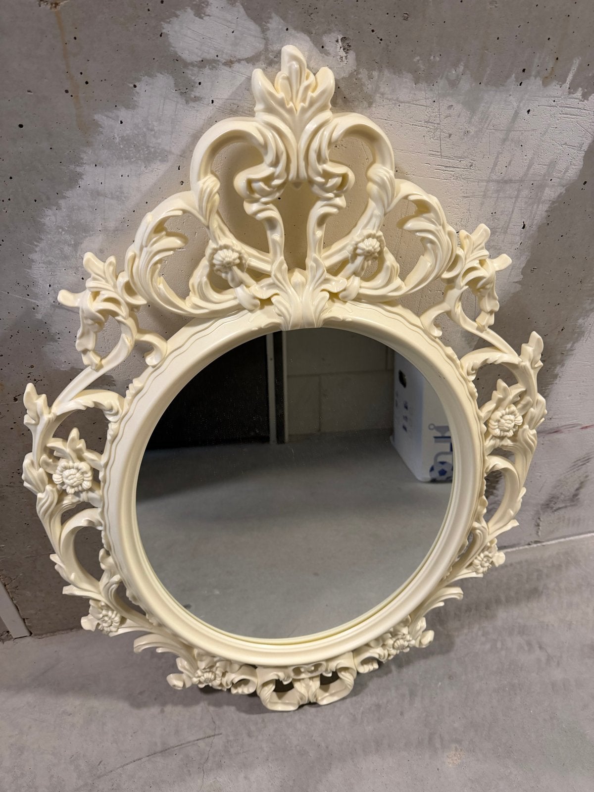 Vintage Barok Spiegel Ovaal Crème - Sierlijke Wanddecoratie, Ophalen, Ovaal, 50 tot 100 cm, 100 tot 150 cm