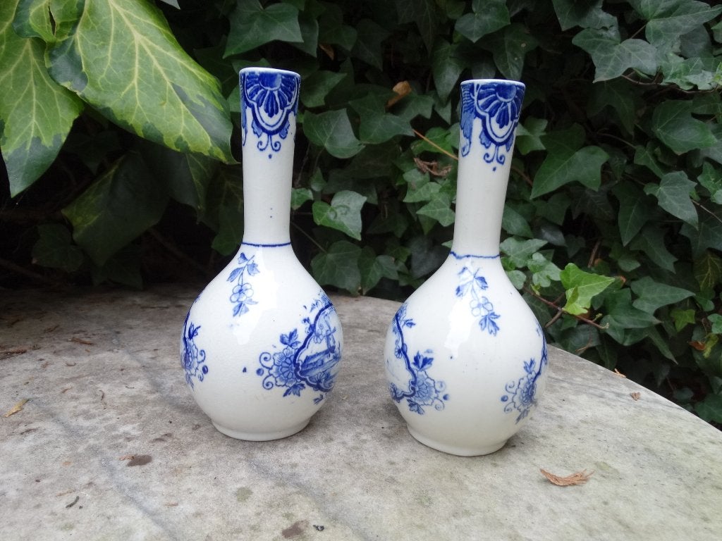 set Delft blauwe witte steelvaasjes gemerkt (2) gaaf, Antiek en Kunst, Antiek | Keramiek en Aardewerk, Ophalen of Verzenden
