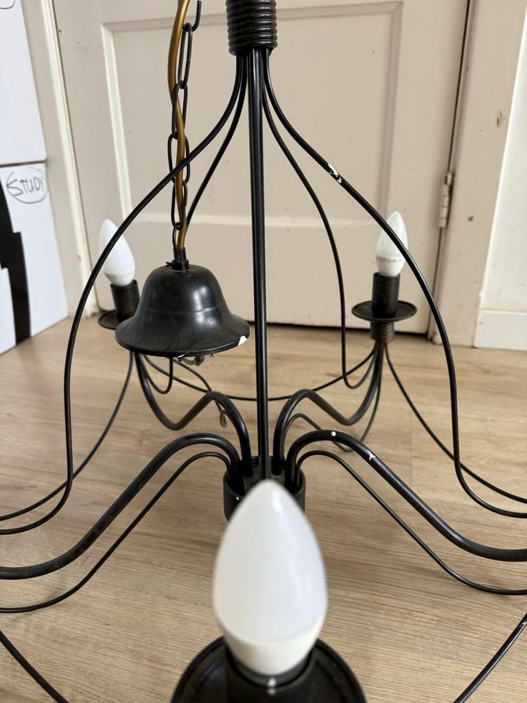 Zwarte metalen pentagon hanglamp aan ketting, Ophalen, Gebruikt, 50 tot 75 cm, Modern/klassiek