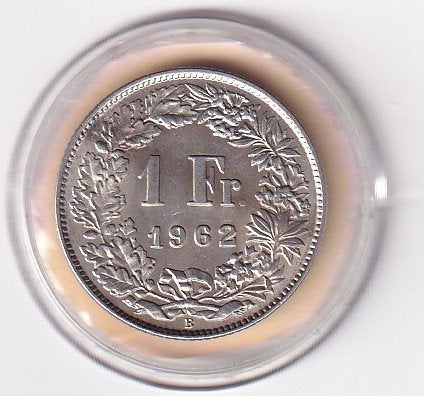 Zwitserland 1 Franc 1962 Prachtig met Patina, Verzenden, Overige landen, Losse munt, Zilver