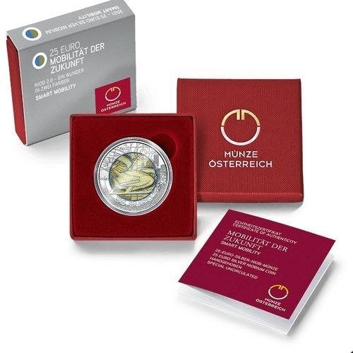 25 Euro Oostenrijk 2021 - Smart Mobility - PROOF - AG/Niob, Postzegels en Munten, Oostenrijk, Verzenden, Zilver, Overige waardes